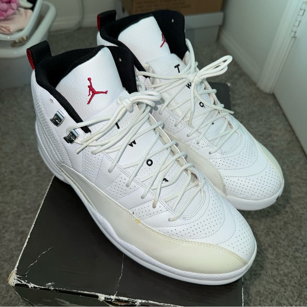 Air Jordan 12 Retro Rising Sun White and Black Athletic Shoes